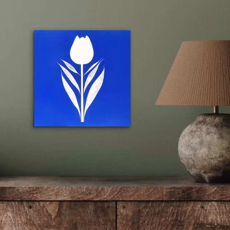 Tulp - Minimalistisch - Bladeren - Wit aluminium wit klein -sfeer2