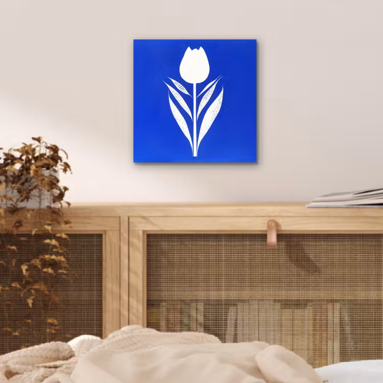 Tulp - Minimalistisch - Bladeren - Wit aluminium wit klein -sfeer3