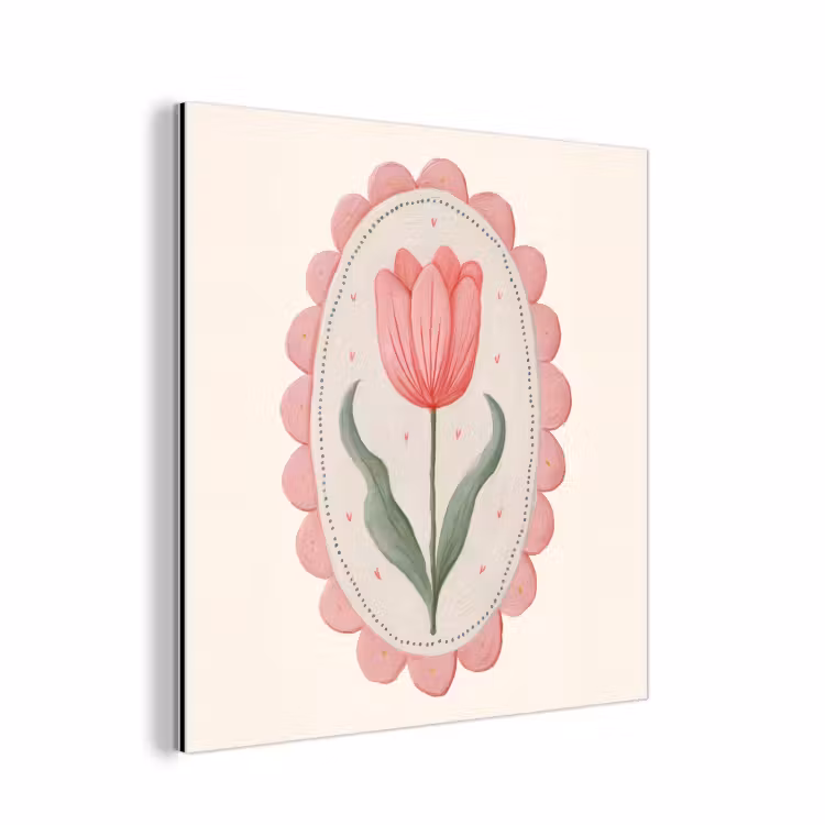 Tulp - Lijst - Ovaal - Illustratie aluminium wit klein -3d