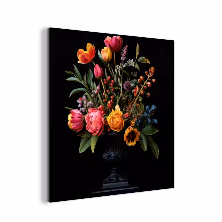 Tulpen - Bessen - Boeket - Vaas aluminium wit klein -3d