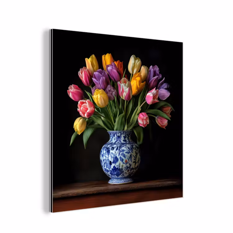 Tulpen - Kleuren - Hout - Vaas aluminium wit klein -3d