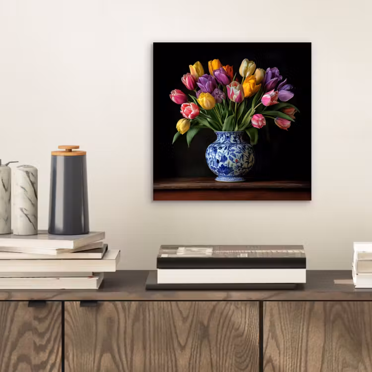 Tulpen - Kleuren - Hout - Vaas aluminium wit klein -sfeer1