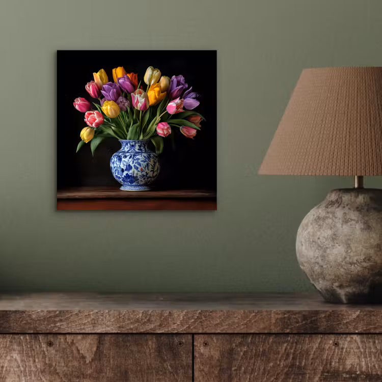 Tulpen - Kleuren - Hout - Vaas aluminium wit klein -sfeer2