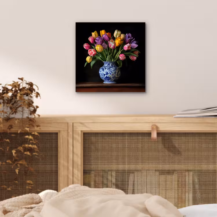 Tulpen - Kleuren - Hout - Vaas aluminium wit klein -sfeer3