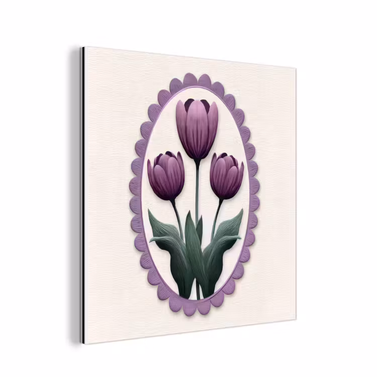 Tulpen - Paars - Lijst - Bladeren aluminium wit klein -3d