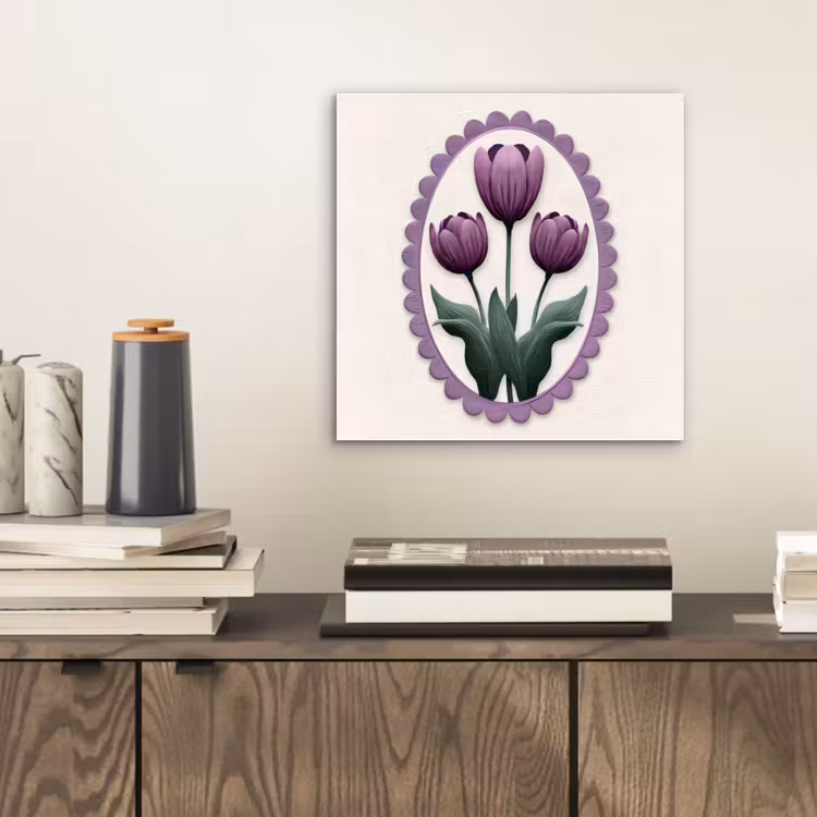 Tulpen - Paars - Lijst - Bladeren aluminium wit klein -sfeer1