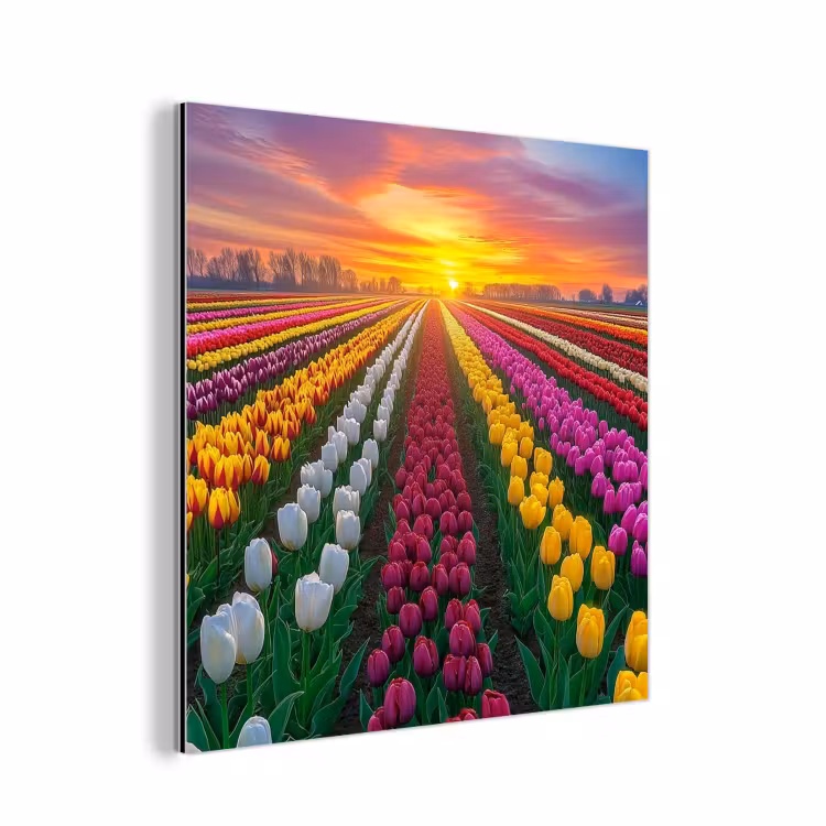 Tulpenveld - Zonsondergang - Kleurrijk aluminium wit klein -3d