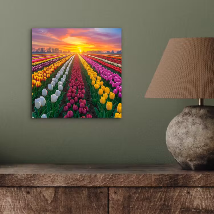 Tulpenveld - Zonsondergang - Kleurrijk aluminium wit klein -sfeer2