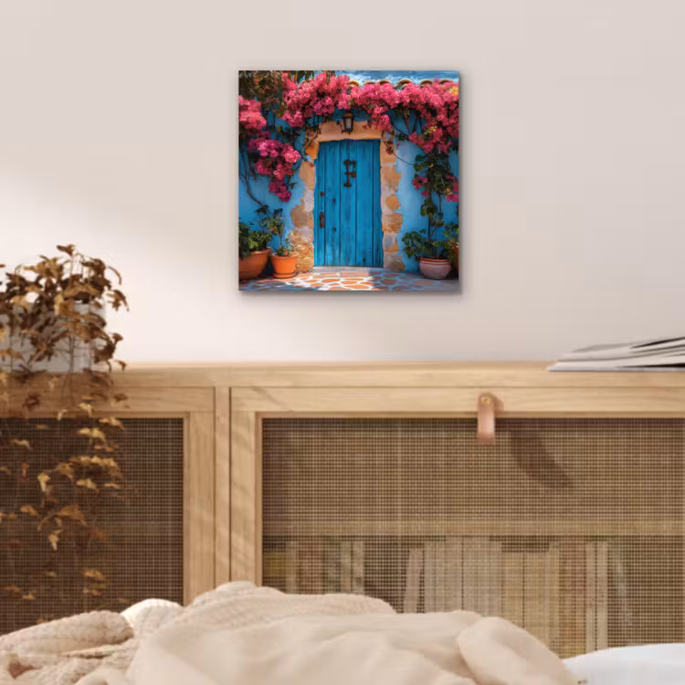 Deur - Hout - Bloemen - Blauw aluminium wit klein -sfeer3