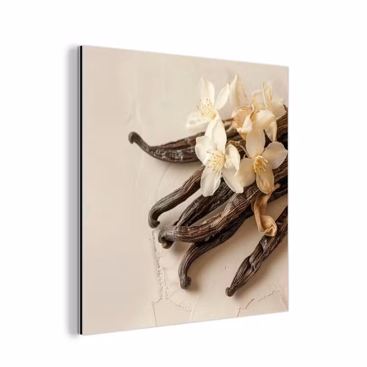 Vanille - Bloemen - Beige aluminium wit klein -3d