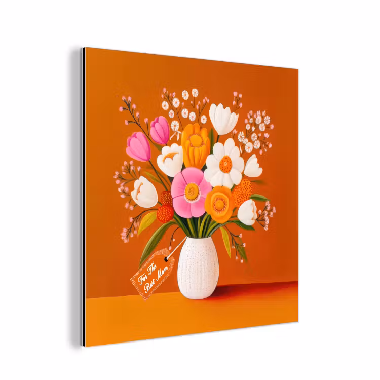 Vaas - Bloemen - Oranje aluminium wit klein -3d