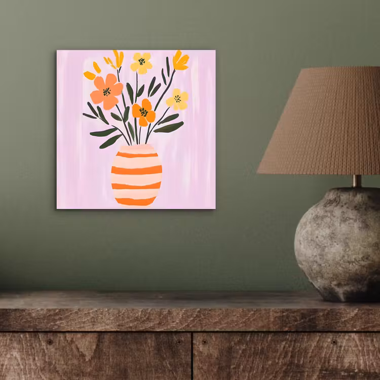 Vaas - Gestreept - Bloemen - Oranje aluminium wit klein -sfeer2
