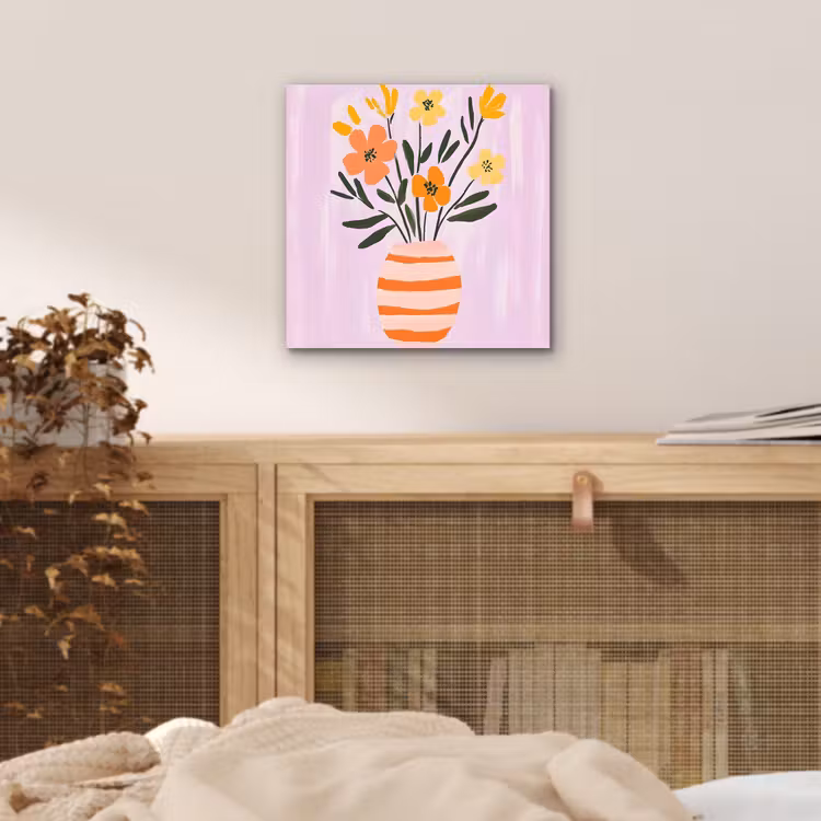 Vaas - Gestreept - Bloemen - Oranje aluminium wit klein -sfeer3