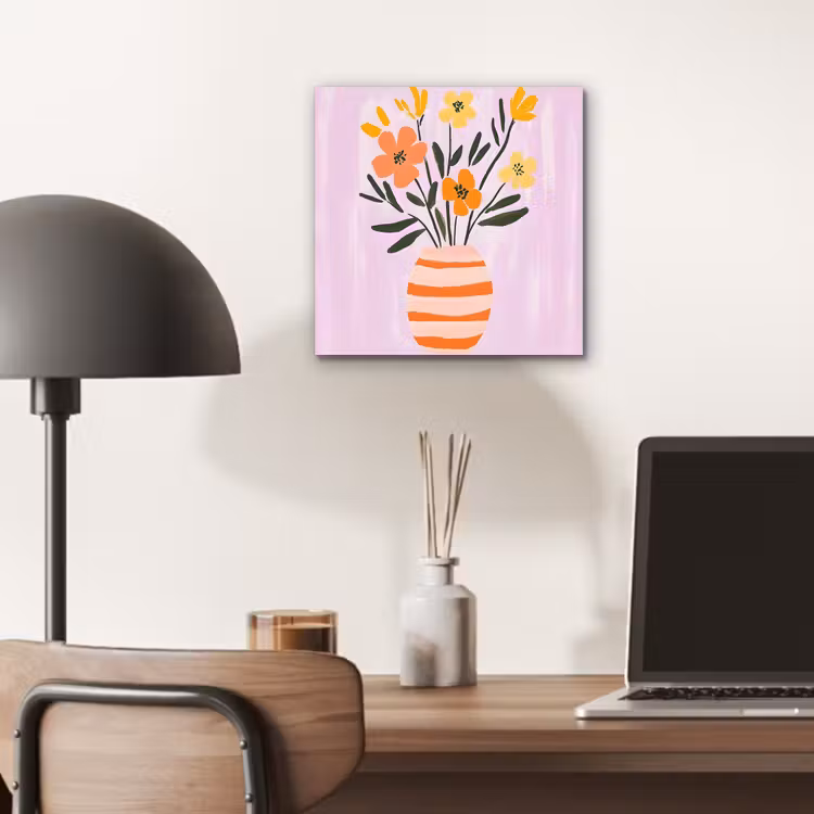Vaas - Gestreept - Bloemen - Oranje aluminium wit klein -sfeer5