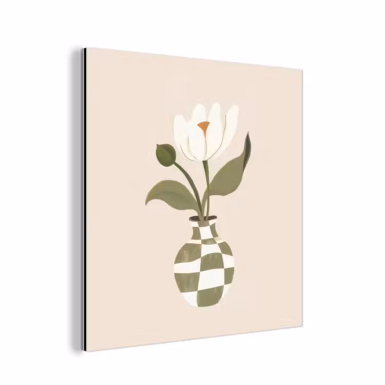Vaas - Geruit - Bloem - Groen aluminium wit klein -3d