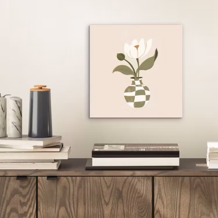 Vaas - Geruit - Bloem - Groen aluminium wit klein -sfeer1