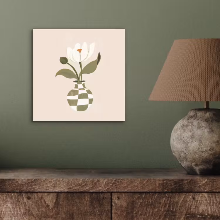 Vaas - Geruit - Bloem - Groen aluminium wit klein -sfeer2