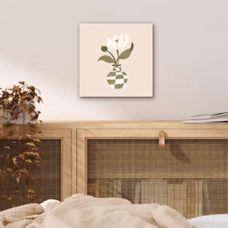 Vaas - Geruit - Bloem - Groen aluminium wit klein -sfeer3