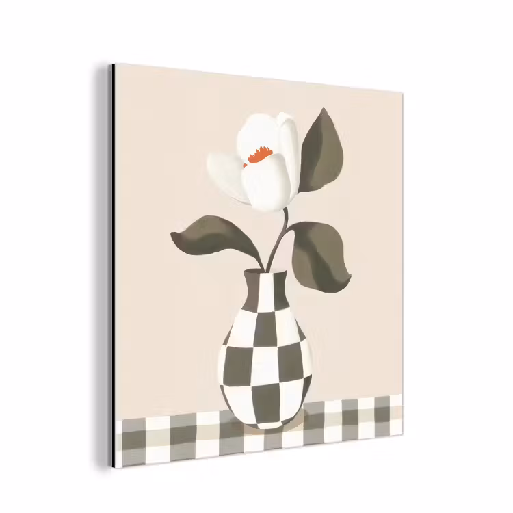 Vaas - Geruit - Groen - Bloem aluminium wit klein -3d