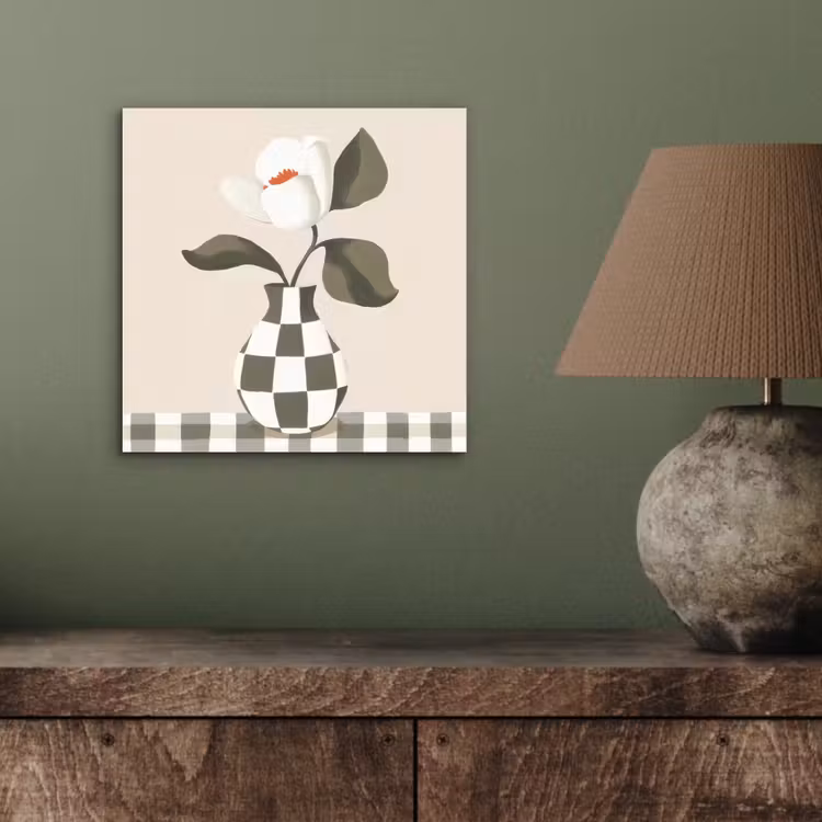 Vaas - Geruit - Groen - Bloem aluminium wit klein -sfeer2
