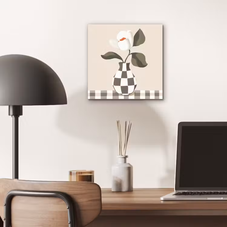 Vaas - Geruit - Groen - Bloem aluminium wit klein -sfeer5