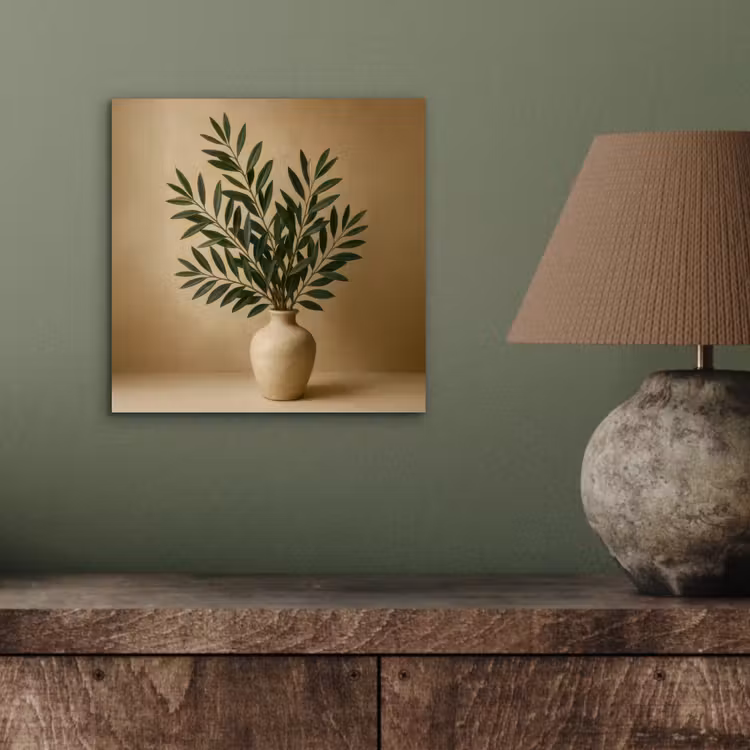 Vaas - Olijftakken - Bladeren - Beige aluminium wit klein -sfeer2