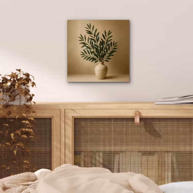 Vaas - Olijftakken - Bladeren - Beige aluminium wit klein -sfeer3