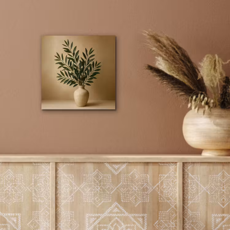 Vaas - Olijftakken - Bladeren - Beige aluminium wit klein -sfeer4