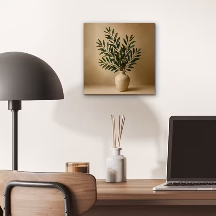 Vaas - Olijftakken - Bladeren - Beige aluminium wit klein -sfeer5