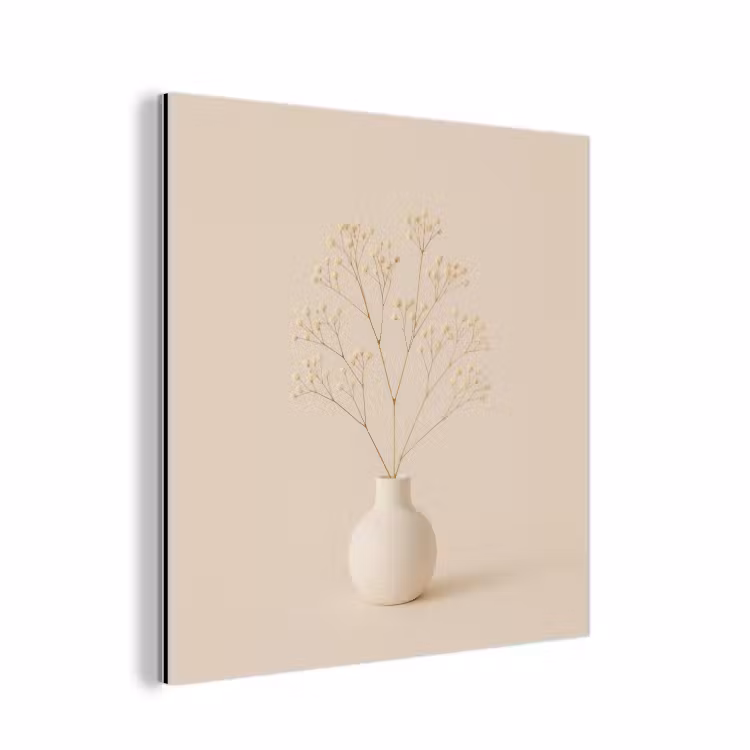 Vaas - Takken - Bloemetjes - Wit aluminium wit klein -3d