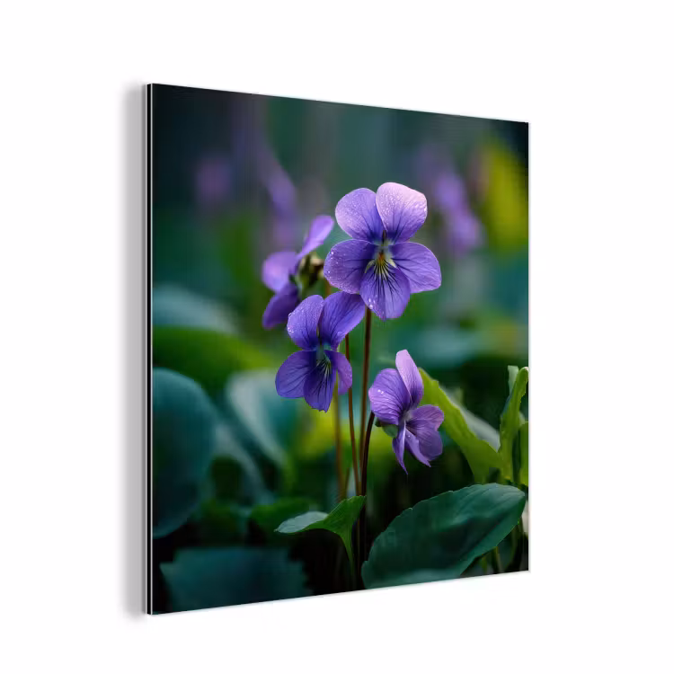 Viooltjes - Paars - Bloem - Bladeren aluminium wit klein -3d