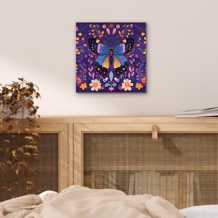 Sierlijk - Bloemen - Vlinder - Paars aluminium wit klein -sfeer3