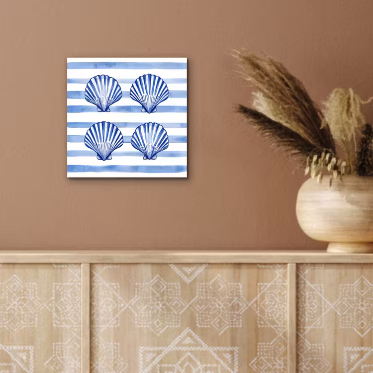Vier schelpen - Blauw - Wit - Strepen aluminium wit klein -sfeer4