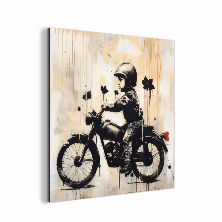 Vintage - Street art - Motor - Jongen - Graffiti - Zwart - Banksy aluminium wit klein -3d