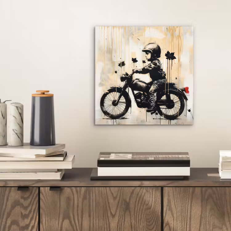 Vintage - Street art - Motor - Jongen - Graffiti - Zwart - Banksy aluminium wit klein -sfeer1