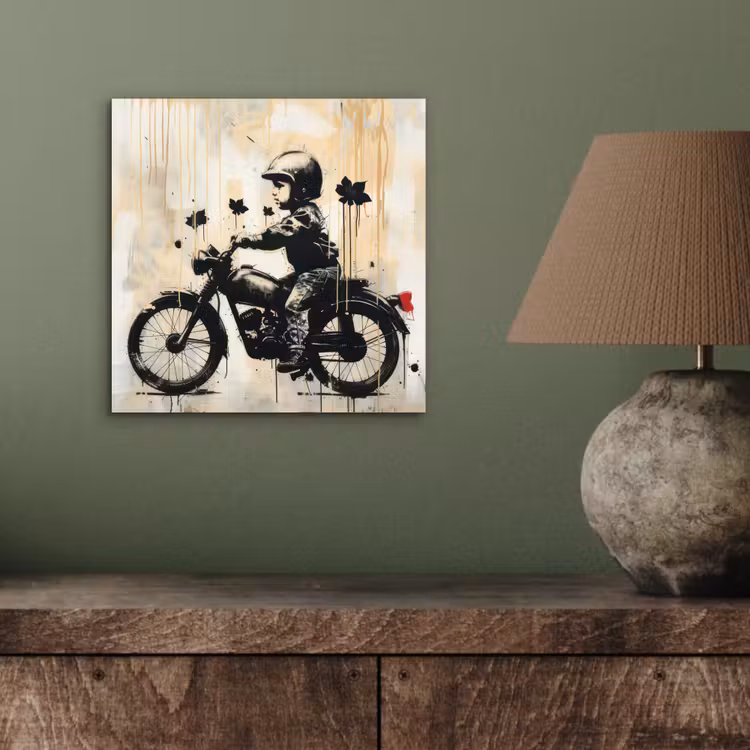 Vintage - Street art - Motor - Jongen - Graffiti - Zwart - Banksy aluminium wit klein -sfeer2