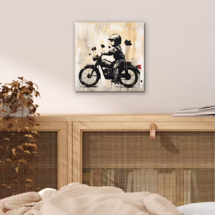 Vintage - Street art - Motor - Jongen - Graffiti - Zwart - Banksy aluminium wit klein -sfeer3