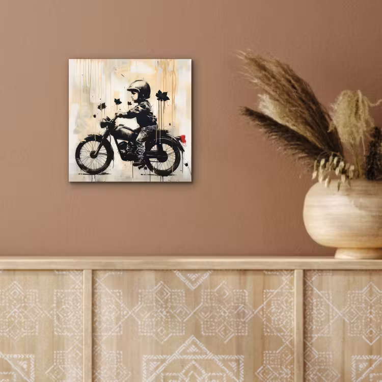 Vintage - Street art - Motor - Jongen - Graffiti - Zwart - Banksy aluminium wit klein -sfeer4