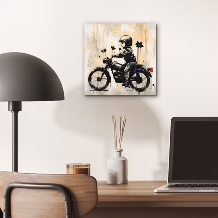 Vintage - Street art - Motor - Jongen - Graffiti - Zwart - Banksy aluminium wit klein -sfeer5