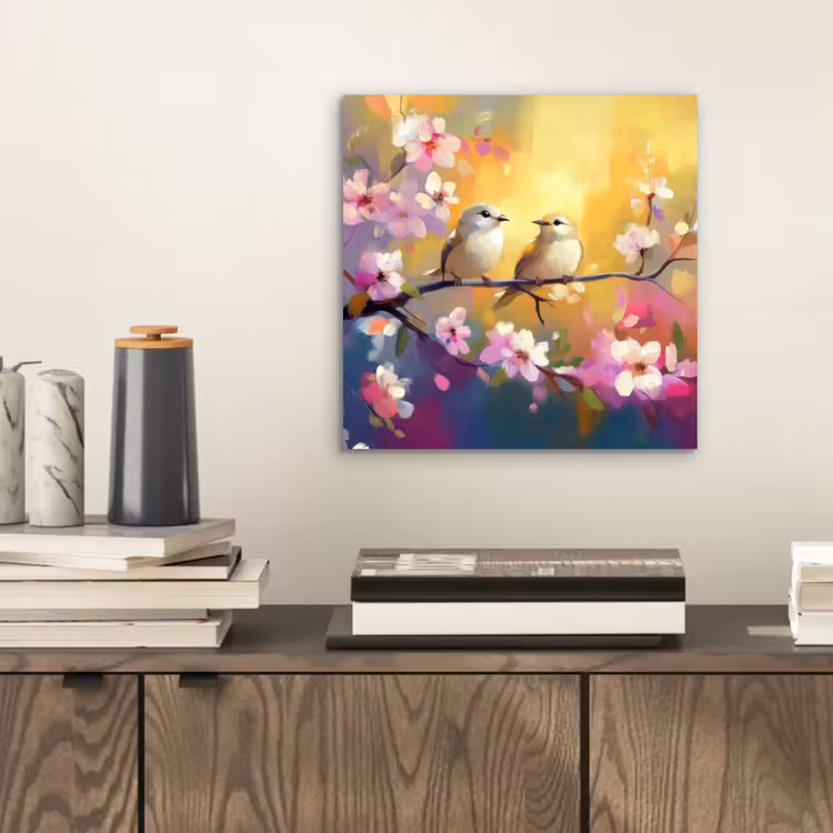 Vogels - Bloemen - Roze aluminium wit klein -sfeer1
