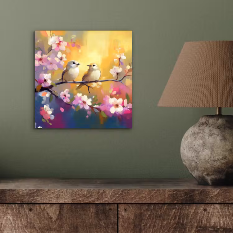 Vogels - Bloemen - Roze aluminium wit klein -sfeer2