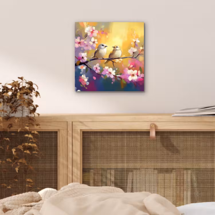 Vogels - Bloemen - Roze aluminium wit klein -sfeer3