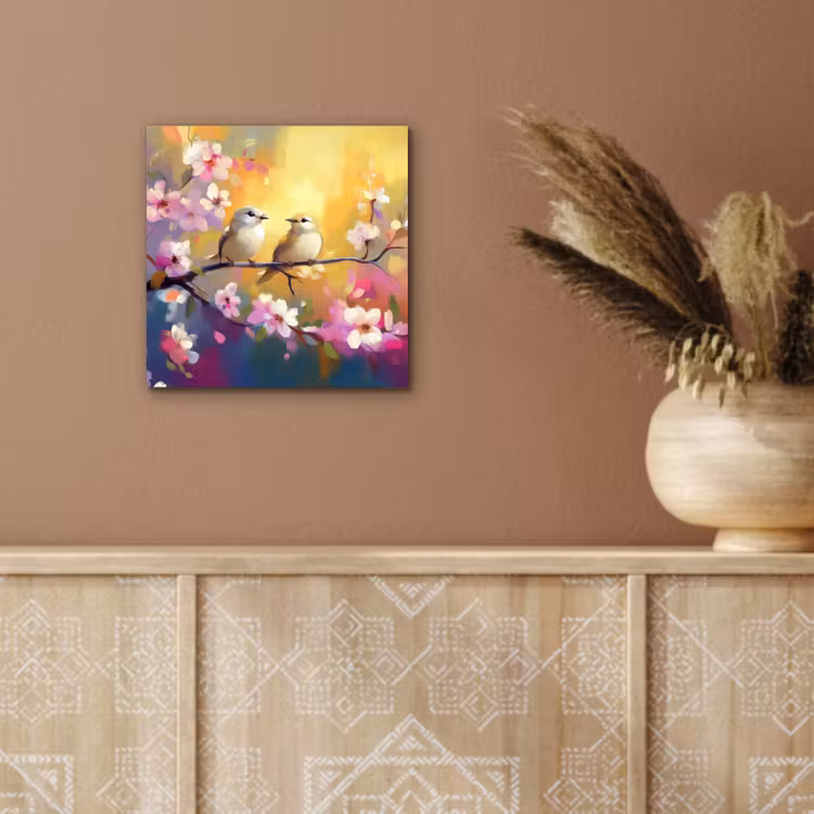 Vogels - Bloemen - Roze aluminium wit klein -sfeer4