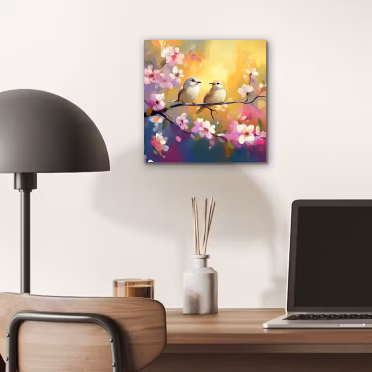 Vogels - Bloemen - Roze aluminium wit klein -sfeer5