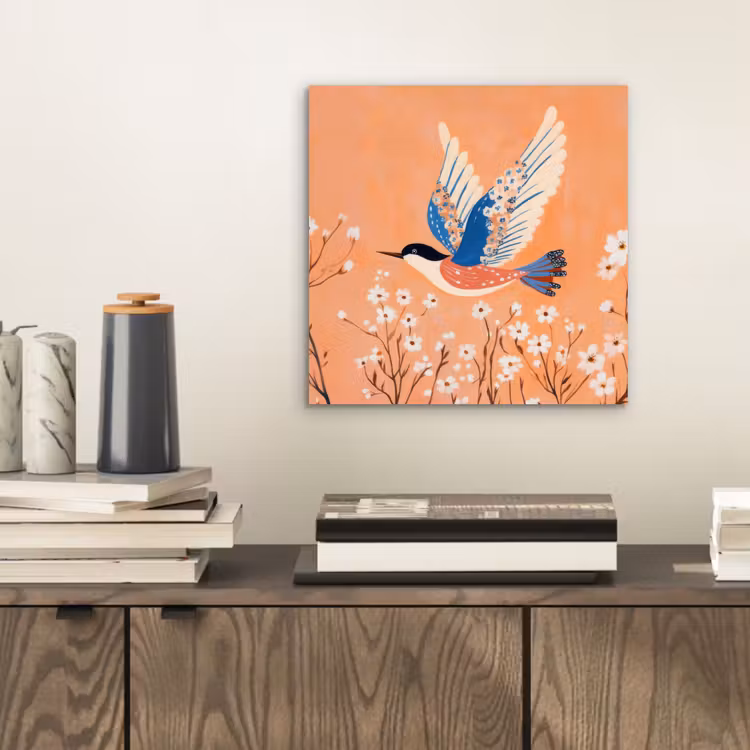 Vogel - Bloesemtakken - Warm - Kleurrijk aluminium wit klein -sfeer1