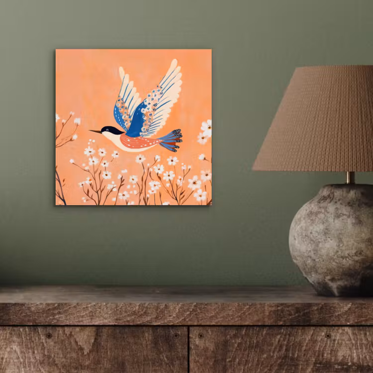 Vogel - Bloesemtakken - Warm - Kleurrijk aluminium wit klein -sfeer2
