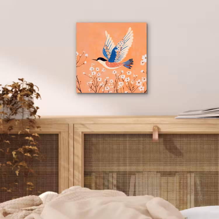 Vogel - Bloesemtakken - Warm - Kleurrijk aluminium wit klein -sfeer3