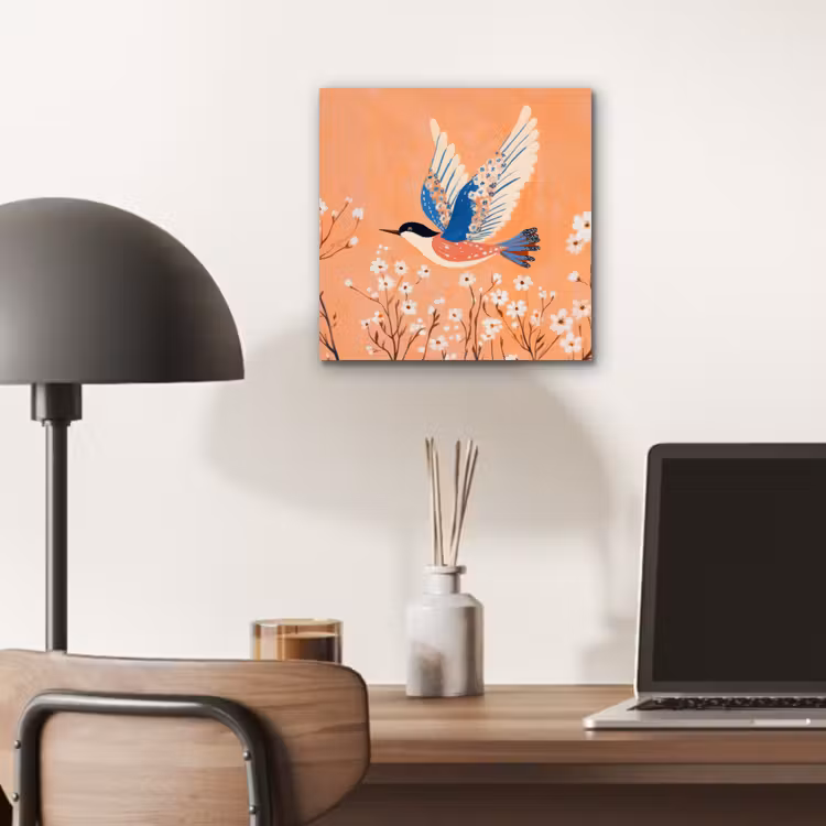 Vogel - Bloesemtakken - Warm - Kleurrijk aluminium wit klein -sfeer5