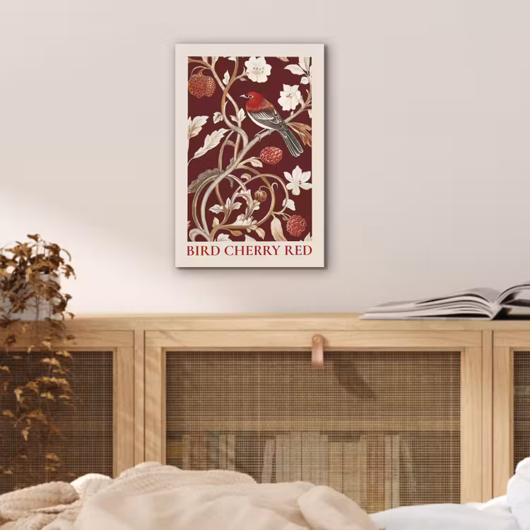 Vogel - Bordeaux - Bloemen - Bessen aluminium wit klein -sfeer3