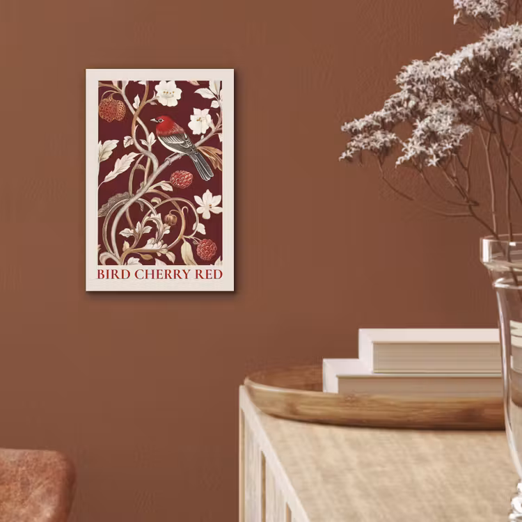 Vogel - Bordeaux - Bloemen - Bessen aluminium wit klein -sfeer4